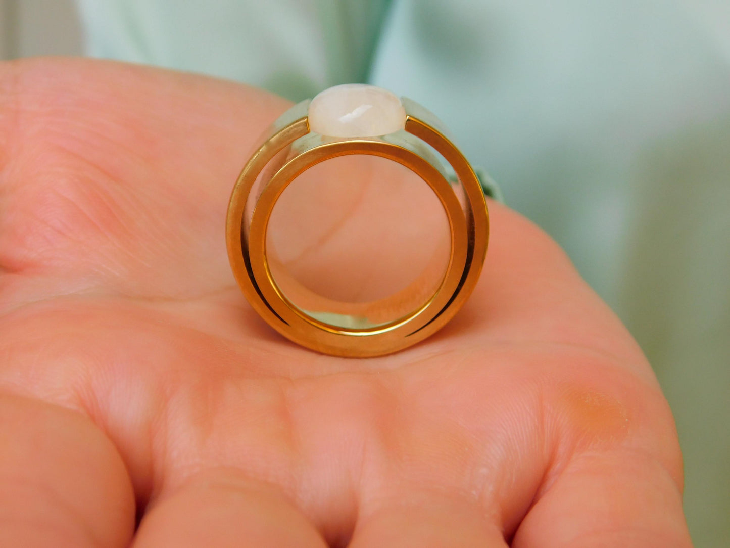 Wide Band Moonstone Ring: Contemporary Design in Silver or Gold Plated