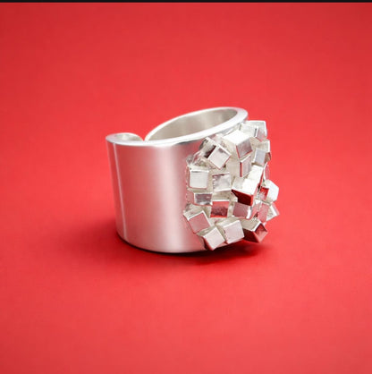 Large Statement Ring: Wide Band Silver Ring, Contemporary design