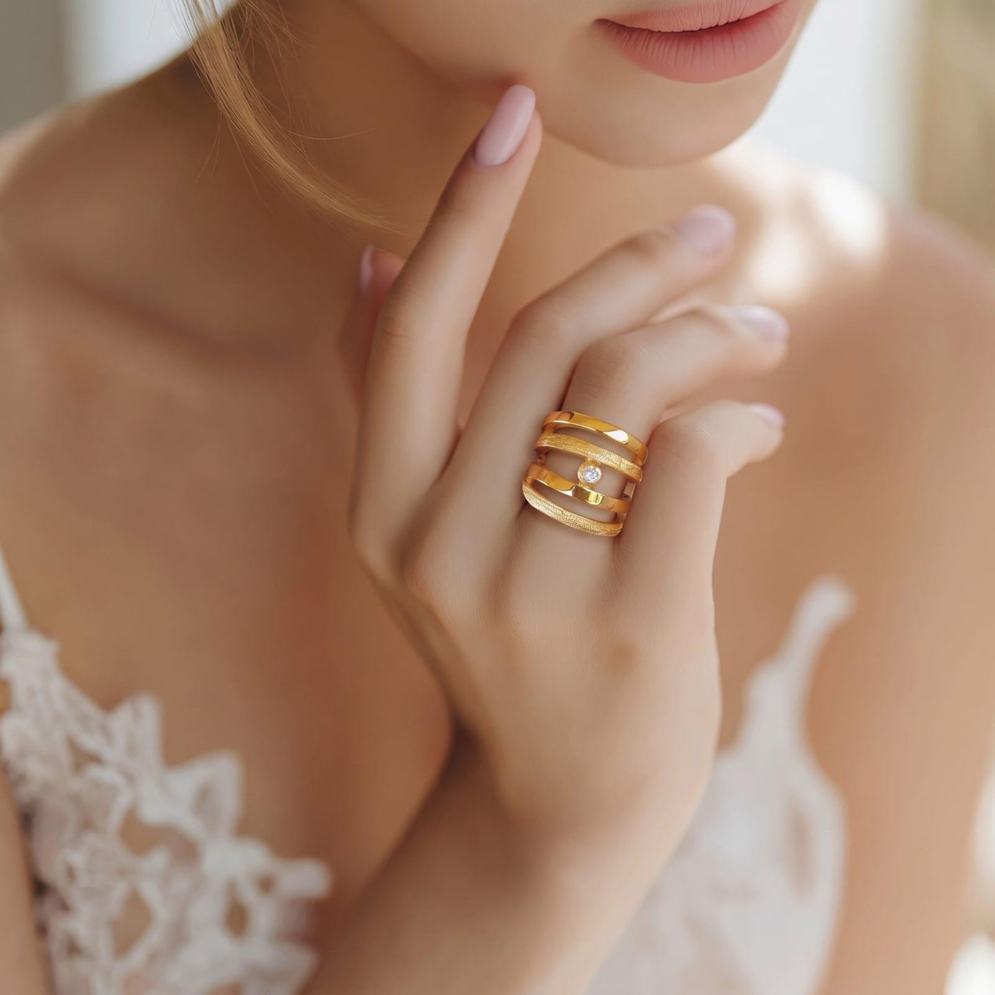 Modern Geometric Silver Ring – AG950 Moissanite Statement Band