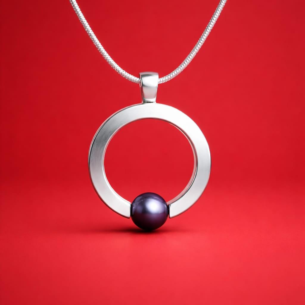 Ring Pandant Necklace: Silver neclace with Pearl and Sterling Silver 925 chain