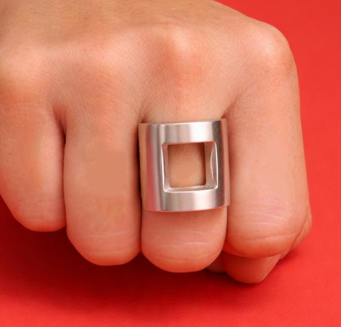 Statement Ring For Women: Square Shaped Design in Silver or Gold Plated
