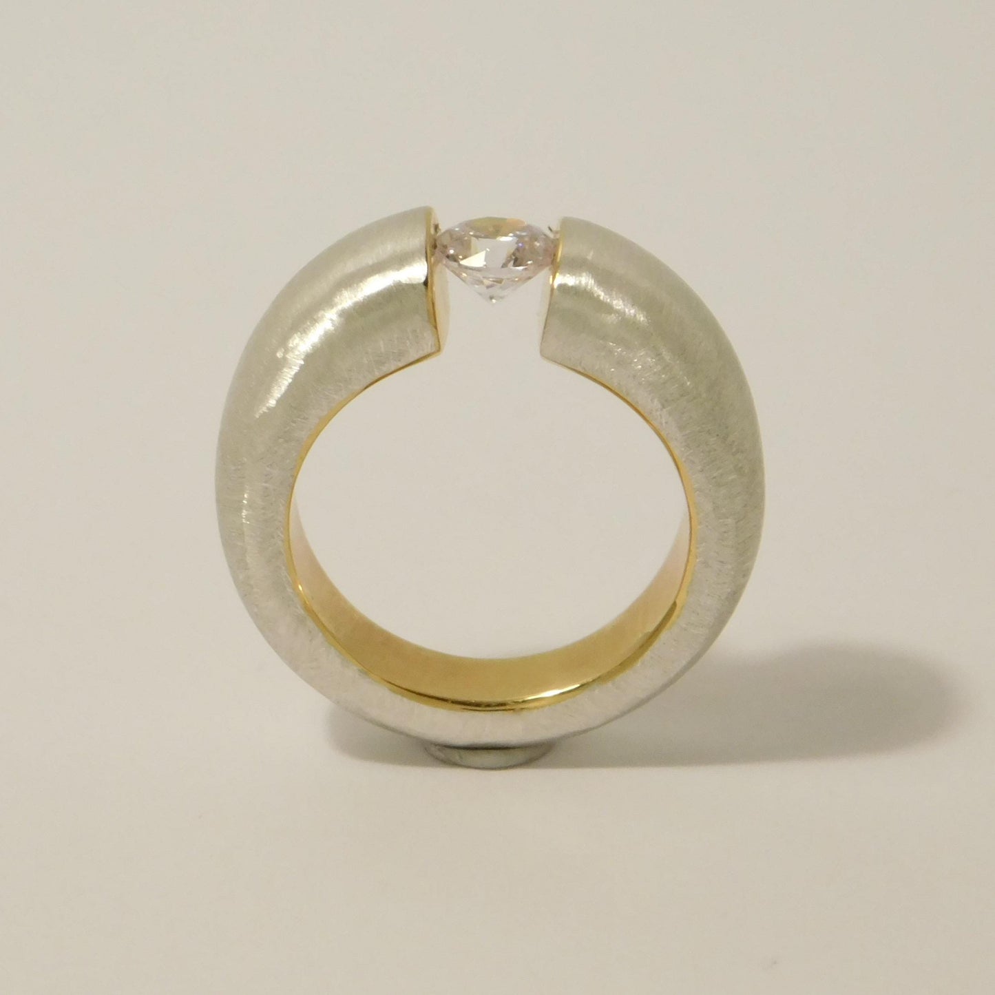 Proposal Ring: Statement Ring for Women, Moissanite Tension Setting, Bi-Color Design with Brushed Finish