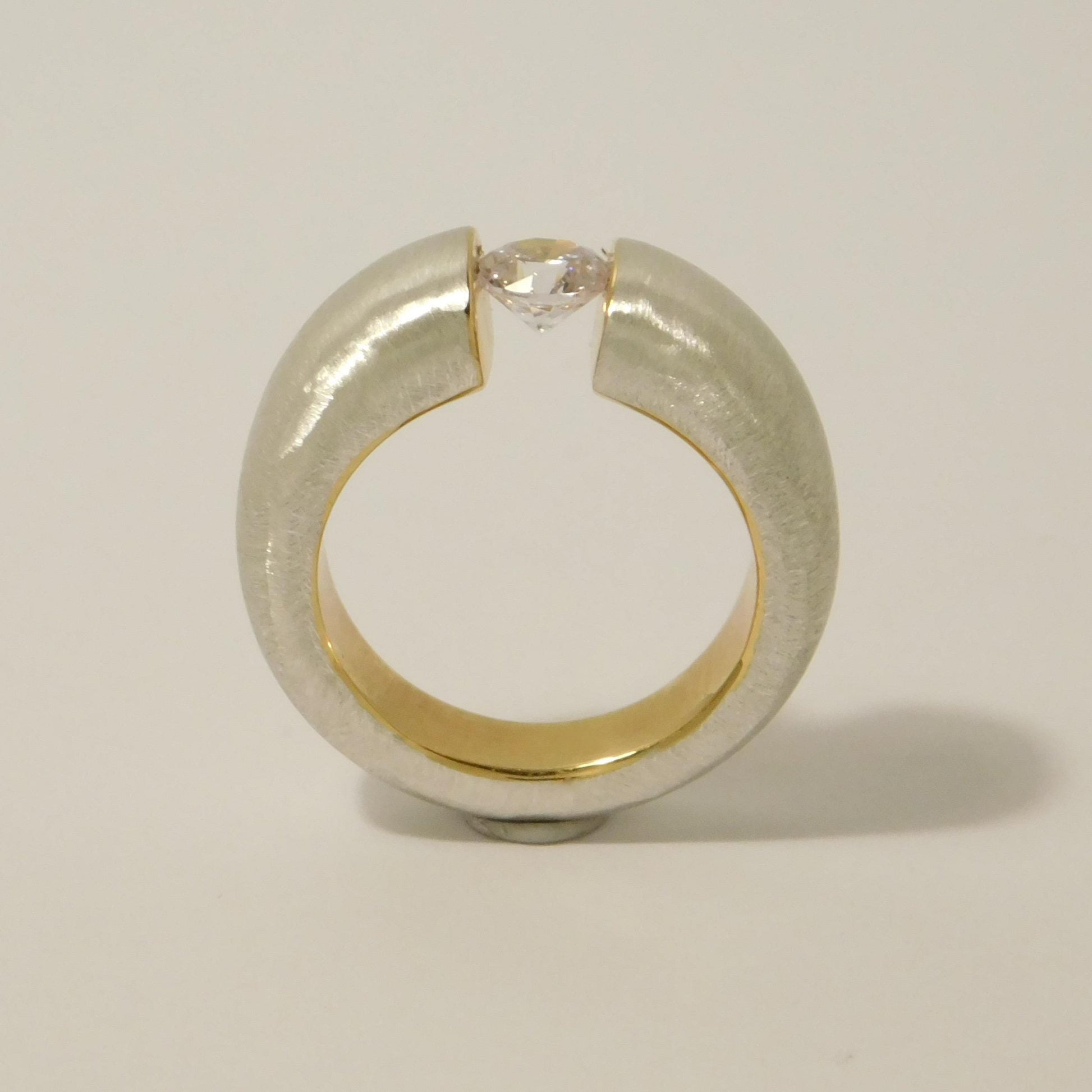 Proposal Ring: Statement Ring for Women, Moissanite Tension Setting, Bi-Color Design with Brushed Finish