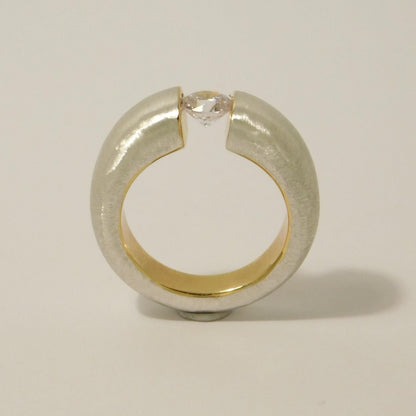 Proposal Ring: Statement Ring for Women, Moissanite Tension Setting, Bi-Color Design with Brushed Finish