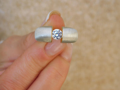 Proposal Ring: Statement Ring for Women, Moissanite Tension Setting, Bi-Color Design with Brushed Finish