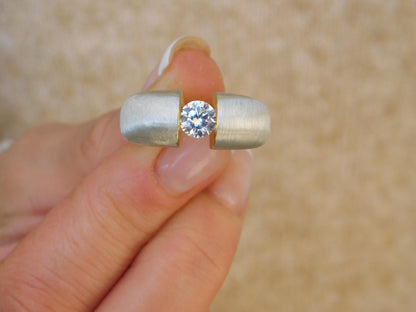 Proposal Ring: Moissanite Tension Setting, Bi-Color Design with Brushed Finish