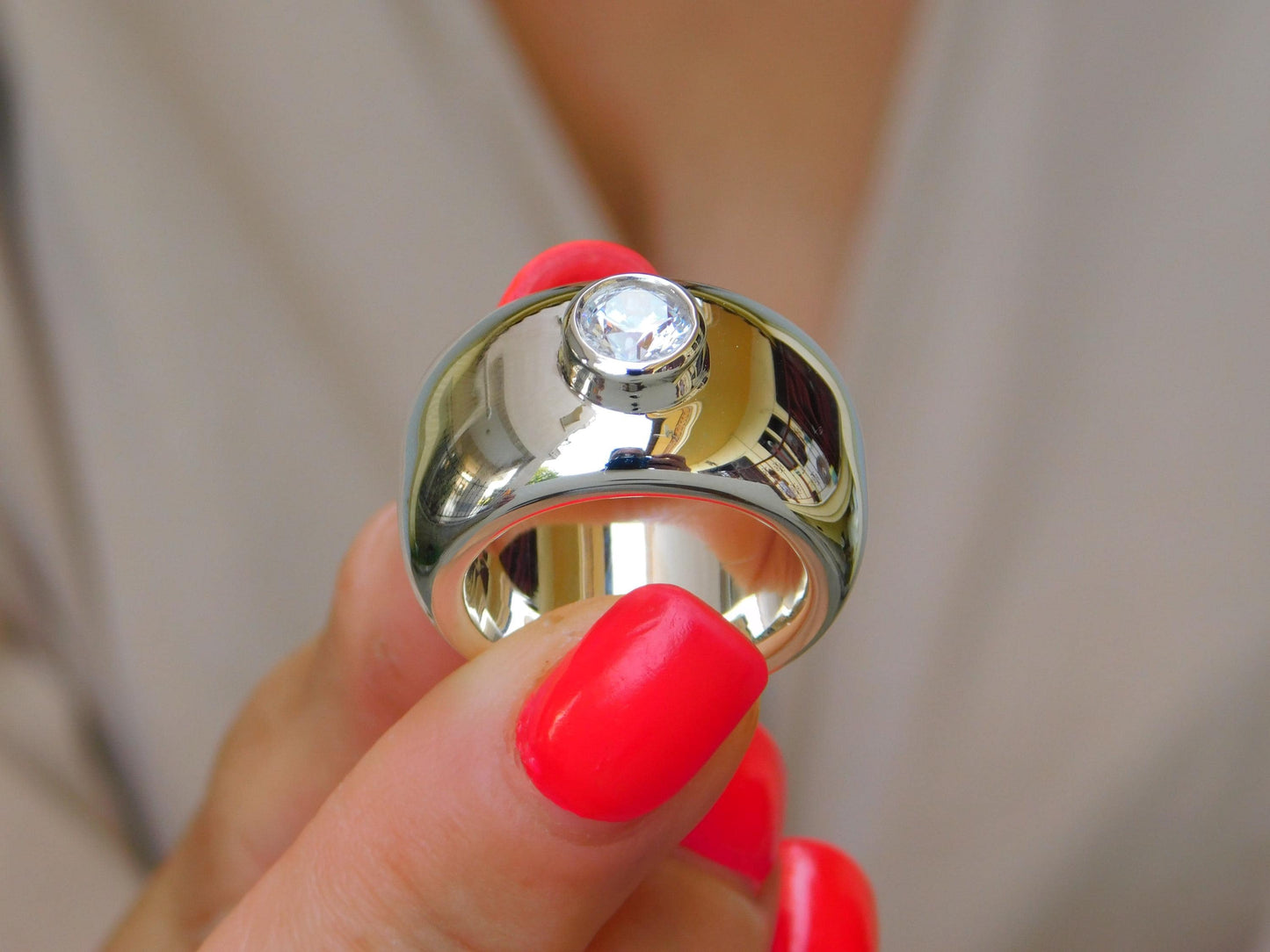 Wedding Ring Silver: Thick Band Ring With Moissanite