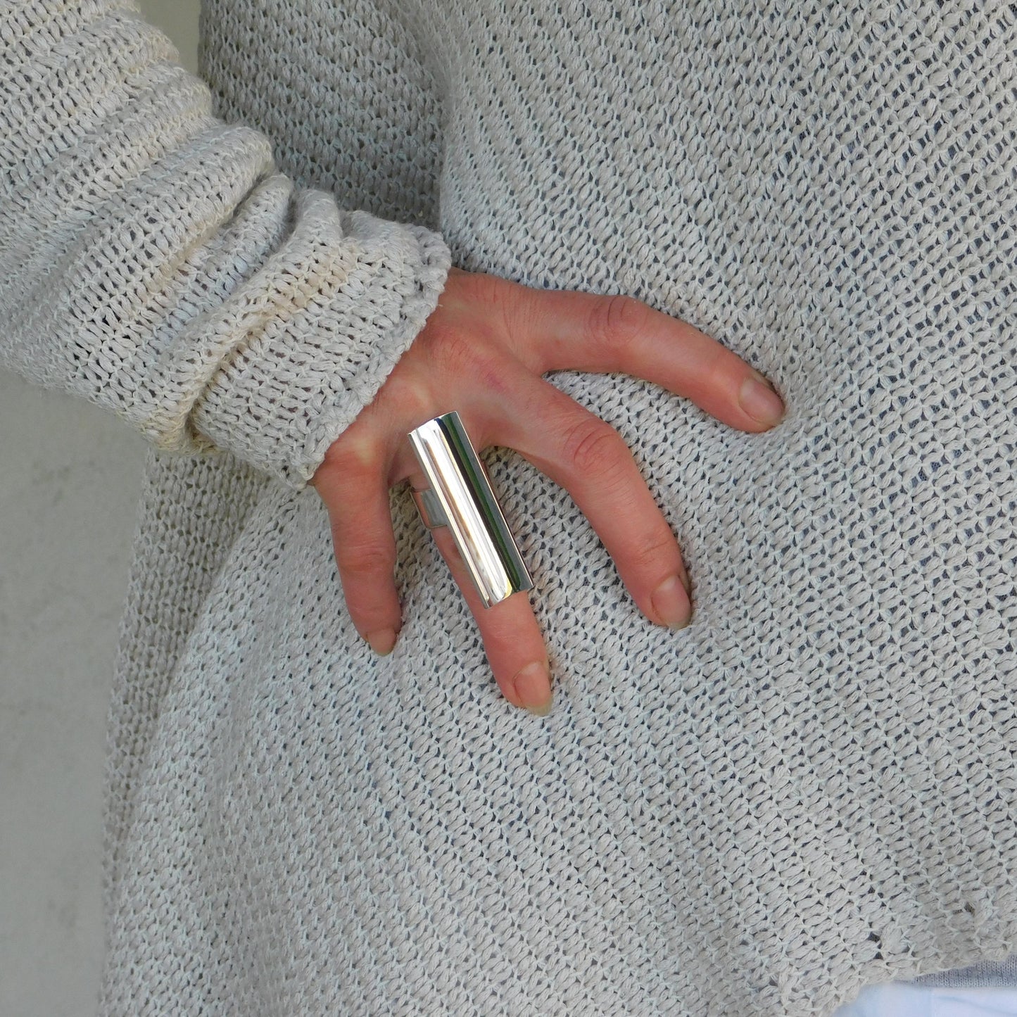 Statement Ring Silver: Long Shield Ring, Large Bar Jewelry