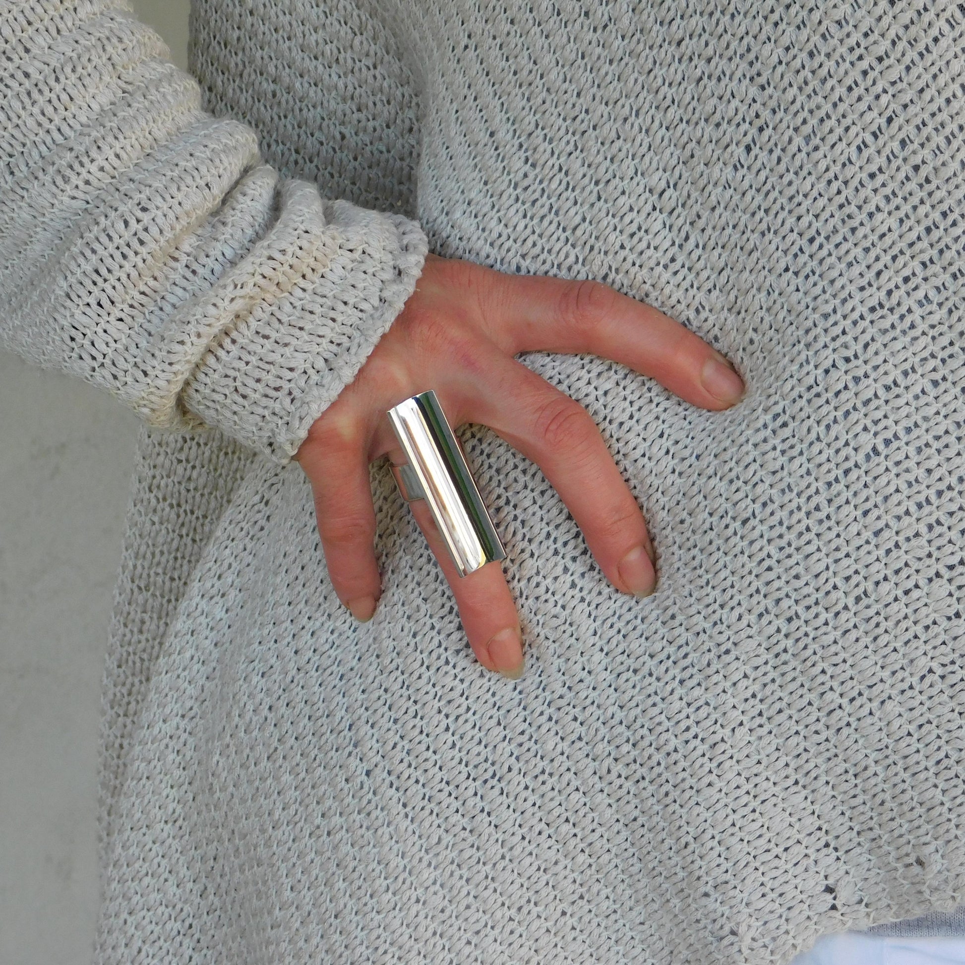 Statement Ring Silver: Long Shield Ring, Large Bar Jewelry