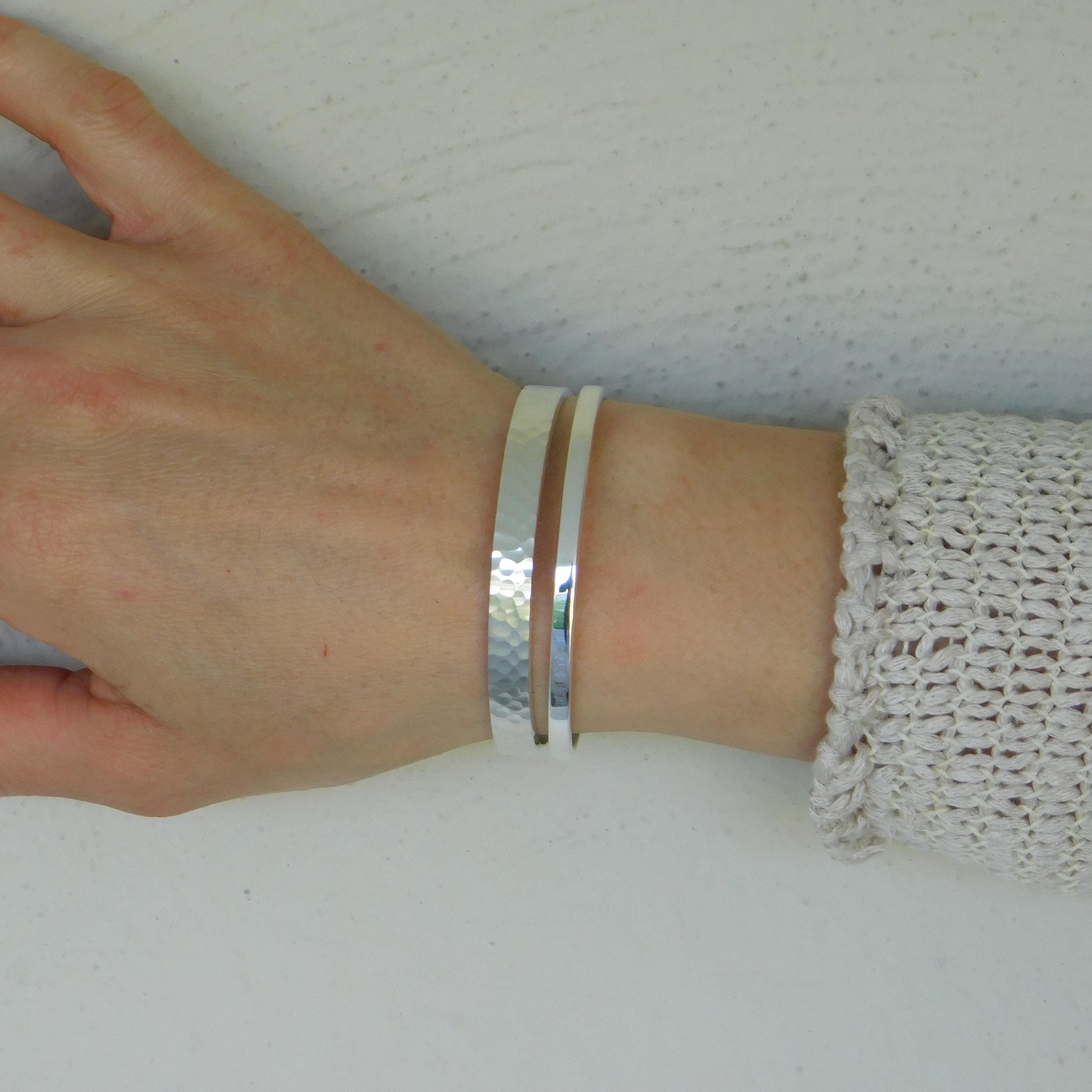 Minimalist Double Cuff Bracelet – AG950 Silver Hammered Bangle