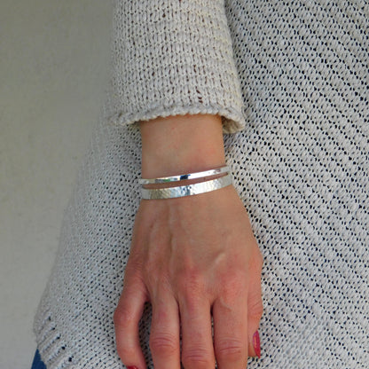 Minimalist Double Cuff Bracelet – AG950 Silver Hammered Bangle