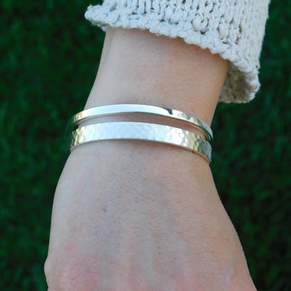 Minimalist Double Cuff Bracelet – AG950 Silver Hammered Bangle