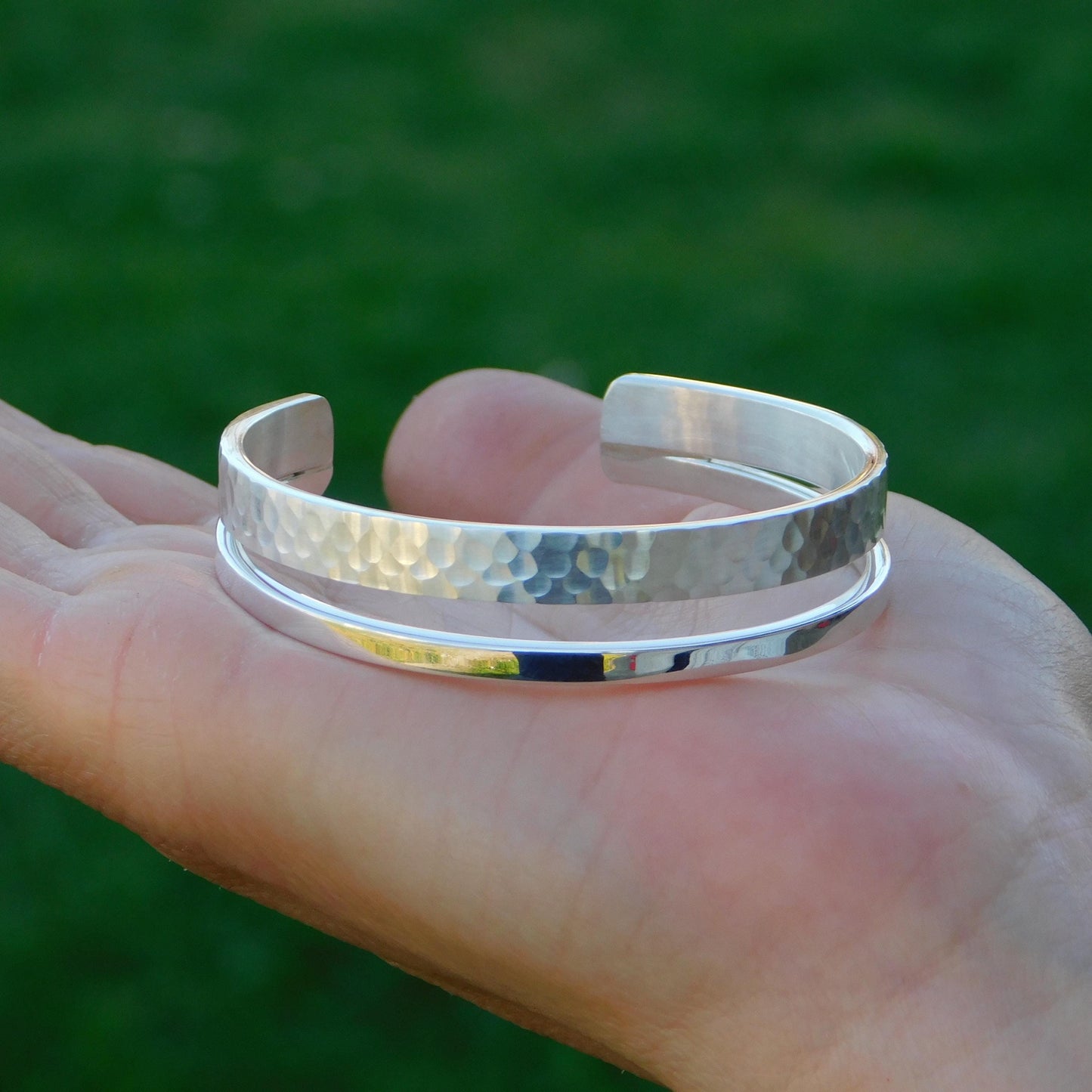 Minimalist Double Cuff Bracelet – AG950 Silver Hammered Bangle