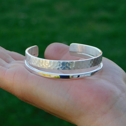 Minimalist Double Cuff Bracelet – AG950 Silver Hammered Bangle