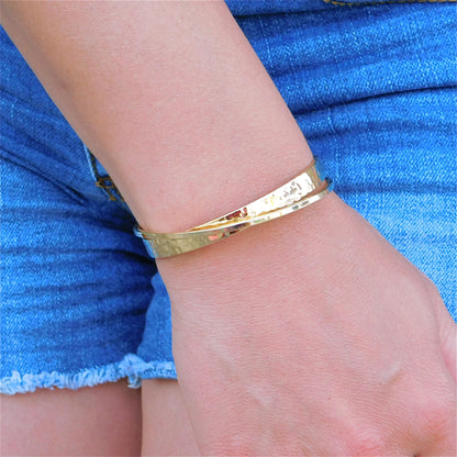 Cuff Bracelet for Women: Modern Wristlet, Double Bangle Gold Plated, Hammered Finish