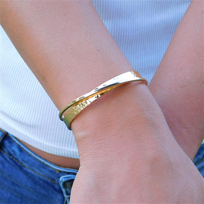 Cuff Bracelet for Women: Modern Wristlet, Double Bangle Gold Plated, Hammered Finish