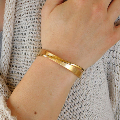 Brushed Cuff Bracelet for Women: Modern Wristlet, Double Bangle Gold Plated or Silver