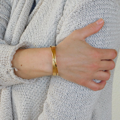 Brushed Cuff Bracelet for Women: Modern Wristlet, Double Bangle Gold Plated or Silver