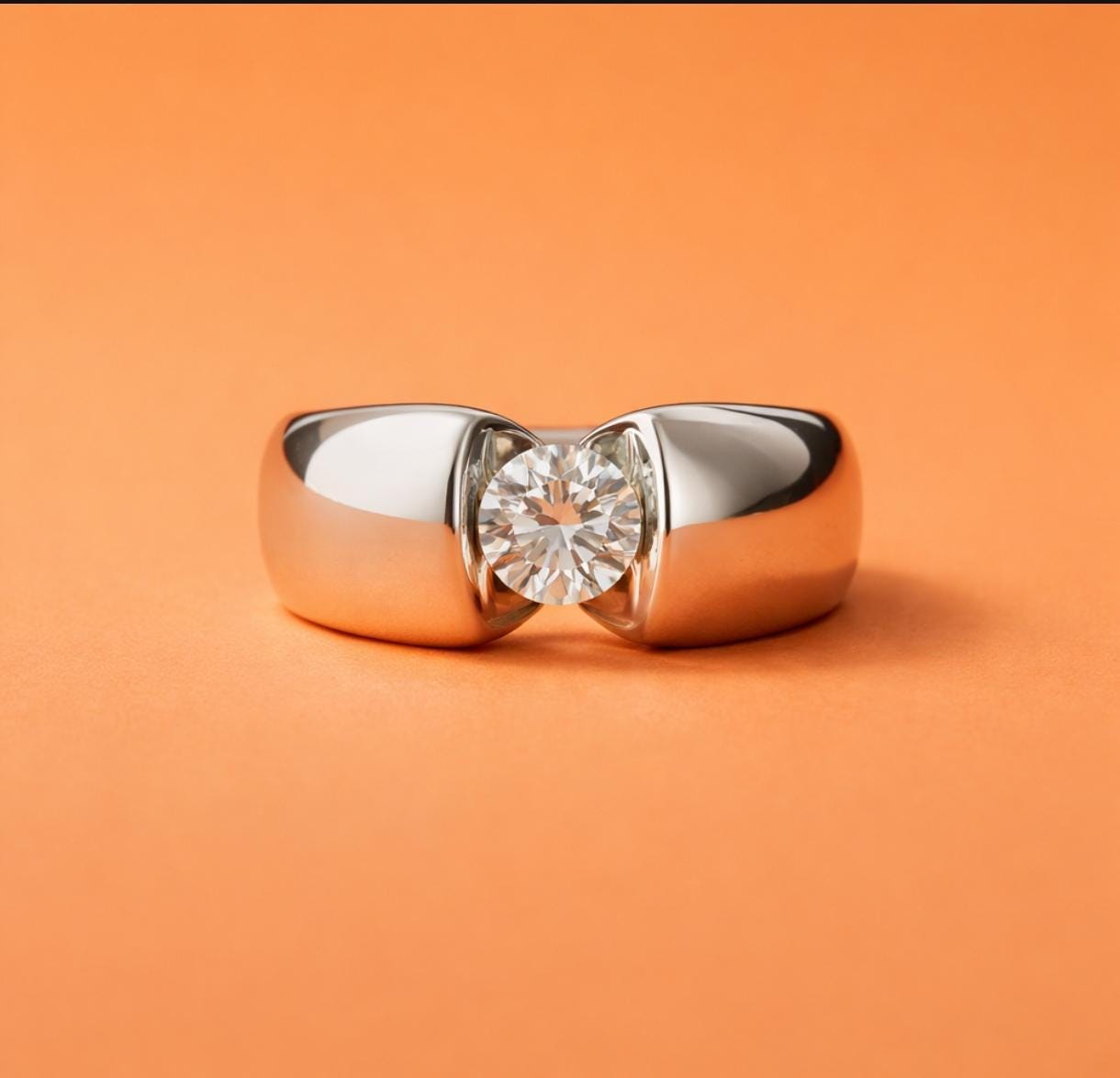 Engagement Ring Silver AG 950: Statement Ring for Women, Moissanite Solitaire, Tension Setting Jewelry