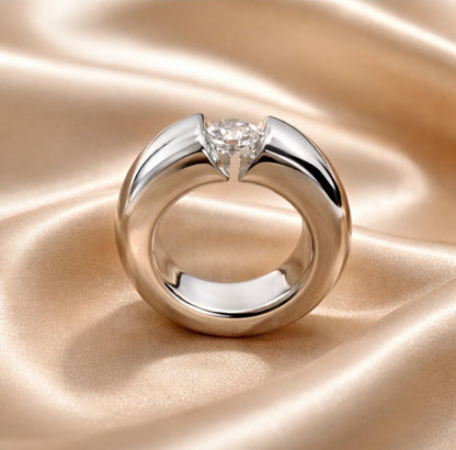 Engagement Ring Silver AG 950: Statement Ring for Women, Moissanite Solitaire, Tension Setting Jewelry