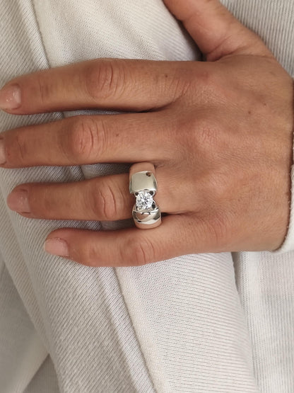 Engagement Ring Silver AG 950: Statement Ring for Women, Moissanite Solitaire, Tension Setting Jewelry