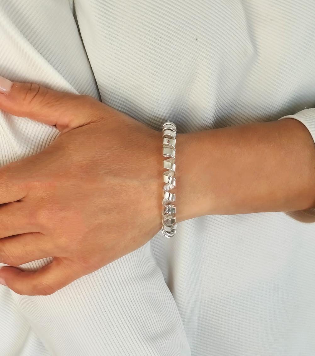 Bracelet for Men and Women: Spiral Cuff, Modern Minimalist Jewelry, Adjustable Statement Bracelet, Artisan Silver Gift