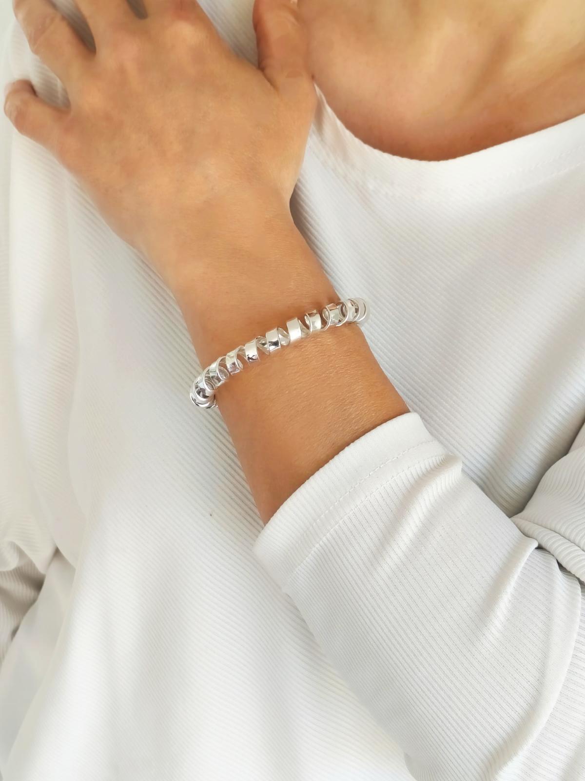 Bracelet for Men and Women: Spiral Cuff, Modern Minimalist Jewelry, Adjustable Statement Bracelet, Artisan Silver Gift