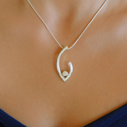 Νeclace in G design with moissanite and Sterling Silver 925 chain