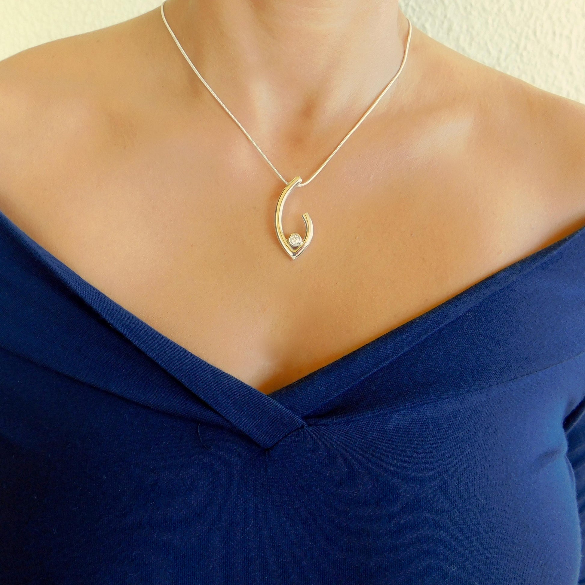 Νeclace in G design with moissanite and Sterling Silver 925 chain