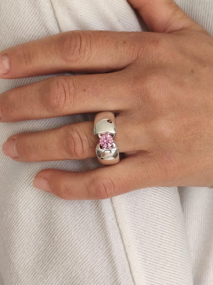 Promise Ring Pink Moissanite: Statement Ring for Women, Moissanite Solitaire, Tension Setting Engagement jewelry