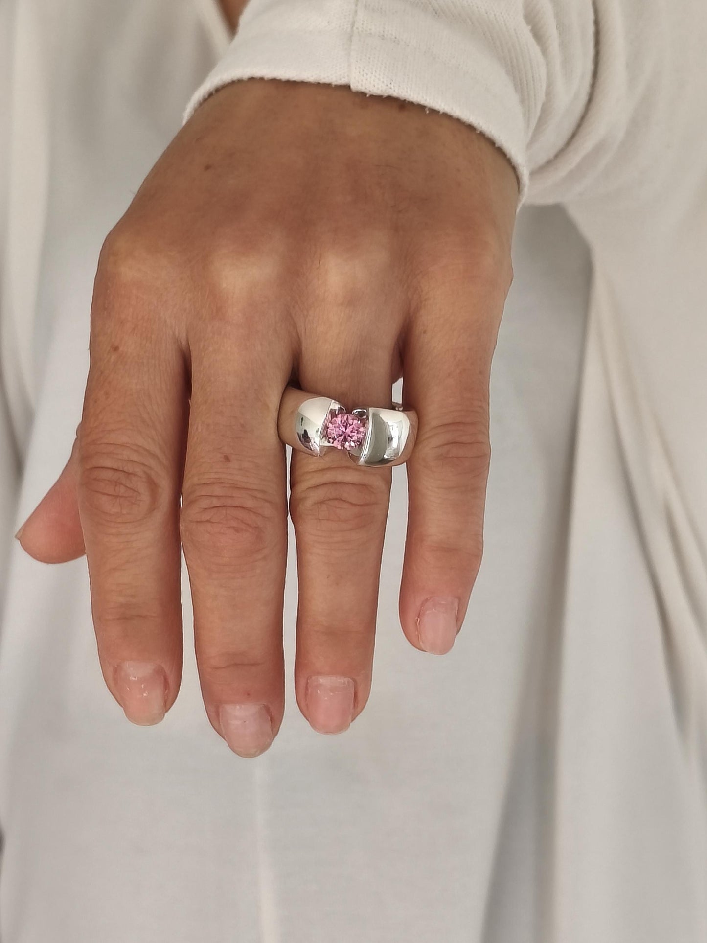 Promise Ring Pink Moissanite: Statement Ring for Women, Moissanite Solitaire, Tension Setting Engagement jewelry