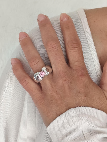 Promise Ring Pink Moissanite: Statement Ring for Women, Moissanite Solitaire, Tension Setting Engagement jewelry