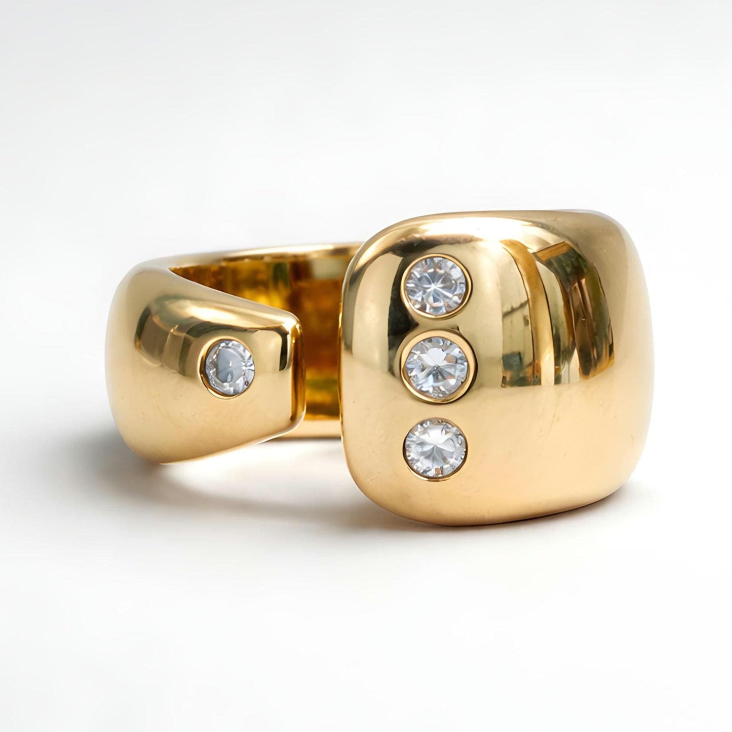 Wide Band Statement Ring: Gold Plated Wedding Ring, Cubic Zirconia