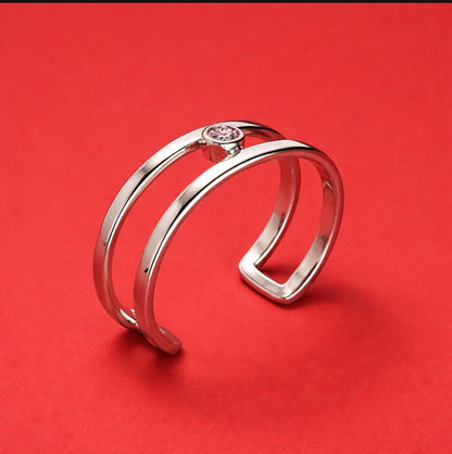 Minimalist Sterling Silver Open Cuff Bracelet, 2Ct Moissanite, Handmade Luxury Jewelry