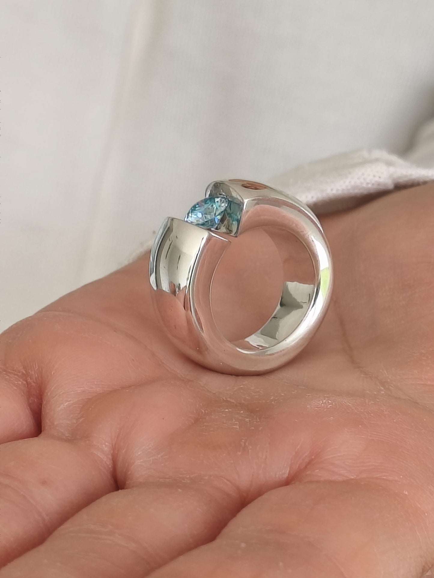 Promise Ring Pink Moissanite: Statement Ring for Women, Moissanite Solitaire, Tension Setting Engagement jewelry