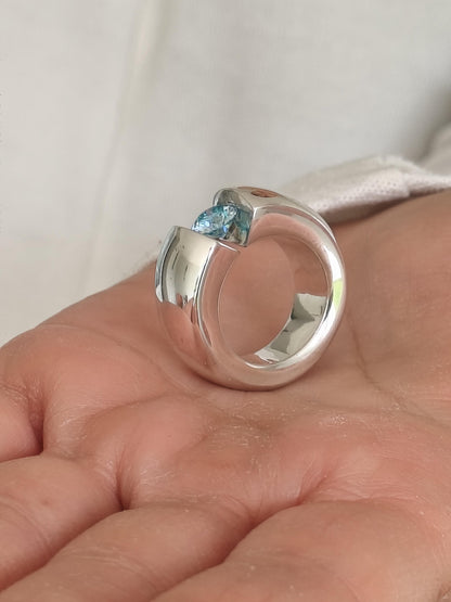Promise Ring Pink Moissanite: Statement Ring for Women, Moissanite Solitaire, Tension Setting Engagement jewelry