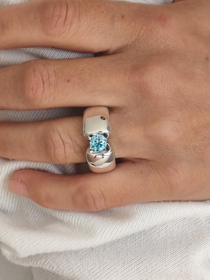 Promise Ring Pink Moissanite: Statement Ring for Women, Moissanite Solitaire, Tension Setting Engagement jewelry