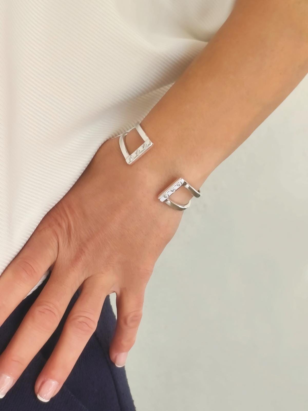 Cuff Bracelet For Women: Cubic Zirconia Stones, Modern Bangle, Handmade Jewelry, Silver AG 950