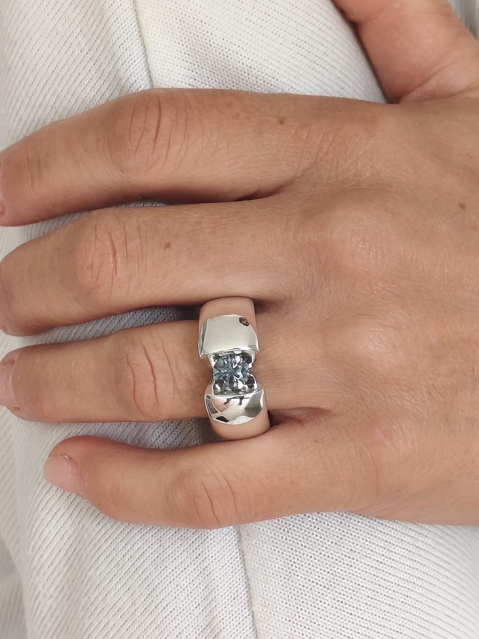 Proposal Ring Gray Moissanite: Statement Ring for Women, Moissanite Solitaire, Tension Setting Engagement jewelry