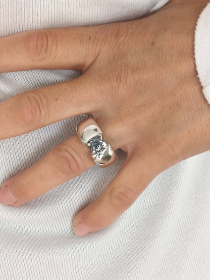 Proposal Ring Gray Moissanite: Statement Ring for Women, Moissanite Solitaire, Tension Setting Engagement jewelry