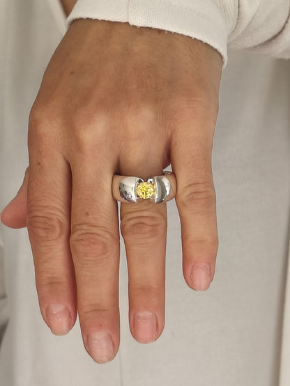 Proposal Ring Yellow Moissanite: Statement Ring for Women, Moissanite Solitaire, Tension Setting Engagement jewelry