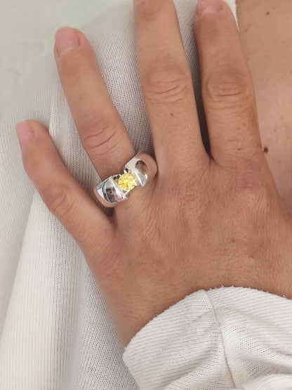 Proposal Ring Yellow Moissanite: Statement Ring for Women, Moissanite Solitaire, Tension Setting Engagement jewelry