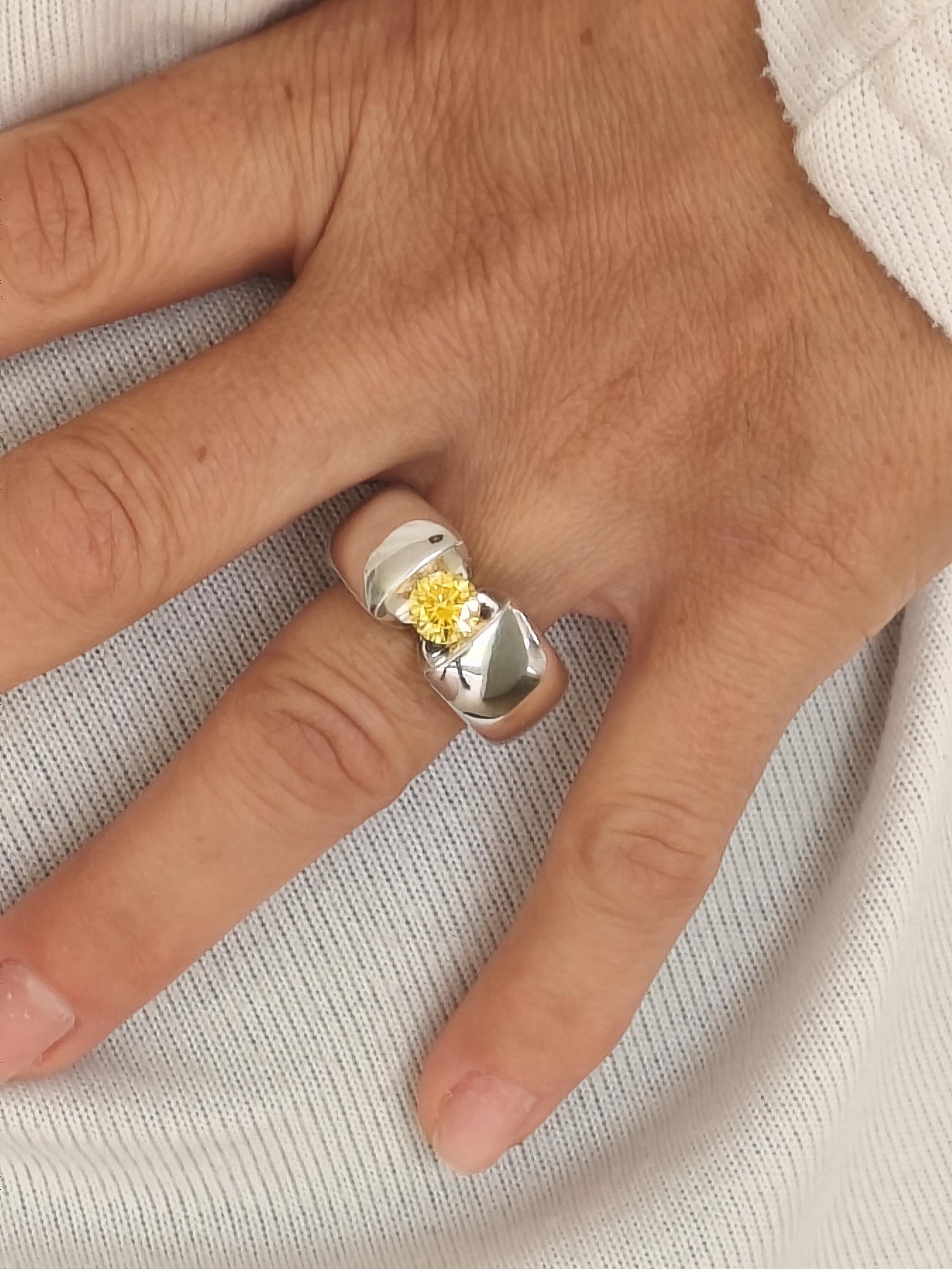 Proposal Ring Yellow Moissanite: Statement Ring for Women, Moissanite Solitaire, Tension Setting Engagement jewelry