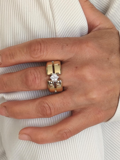 Wedding Ring Princess Cut Gemstone: Wide Band Gold Plated, Unisex Statement Ring