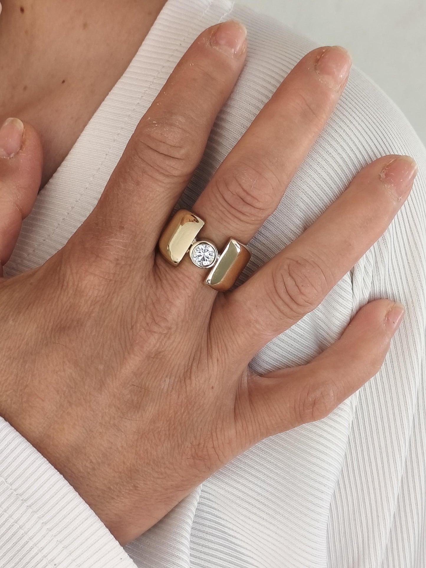 Wedding Ring for Women: Thick band Moissanite Ring, Wide Solitaire Gold Plated