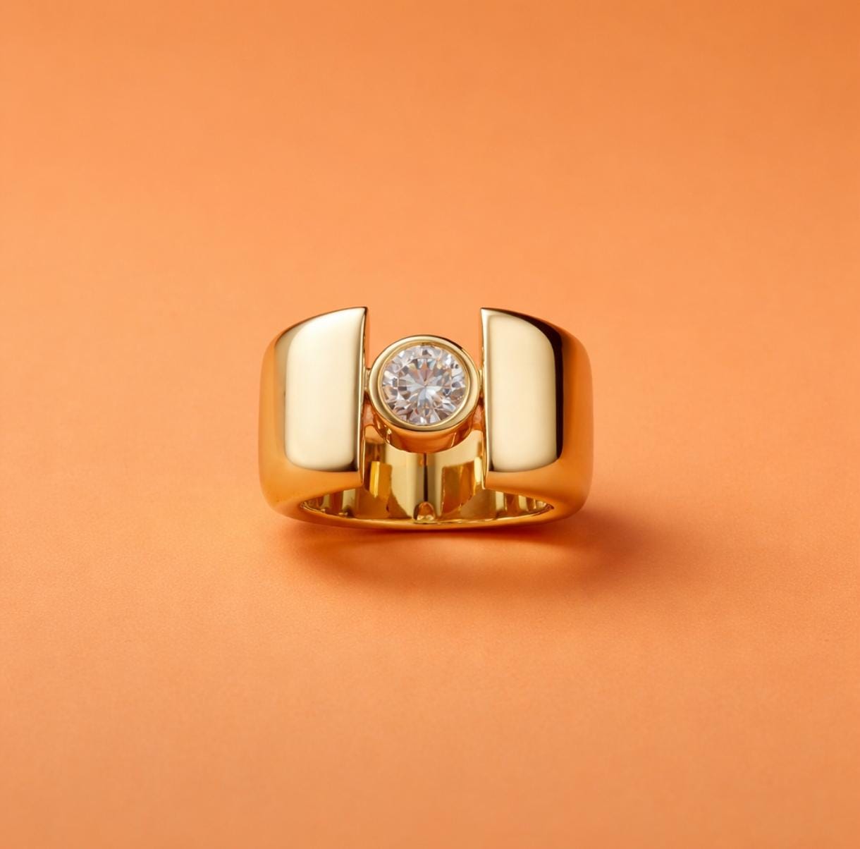 Wedding Ring for Women: Thick band Moissanite Ring, Wide Solitaire Gold Plated
