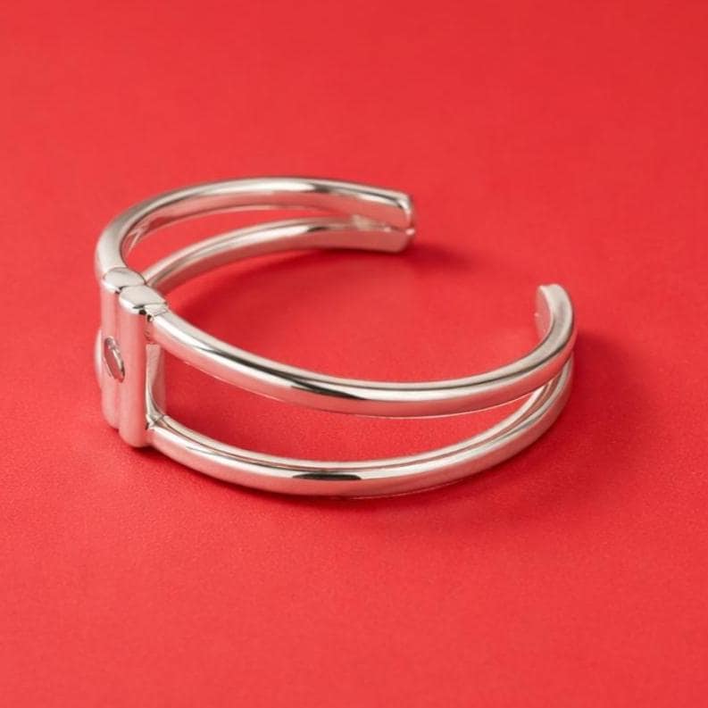 Geometric Cuff Bracelet, Modern Double Band Open Bangle, Artisan Jewelry AG950 Silver