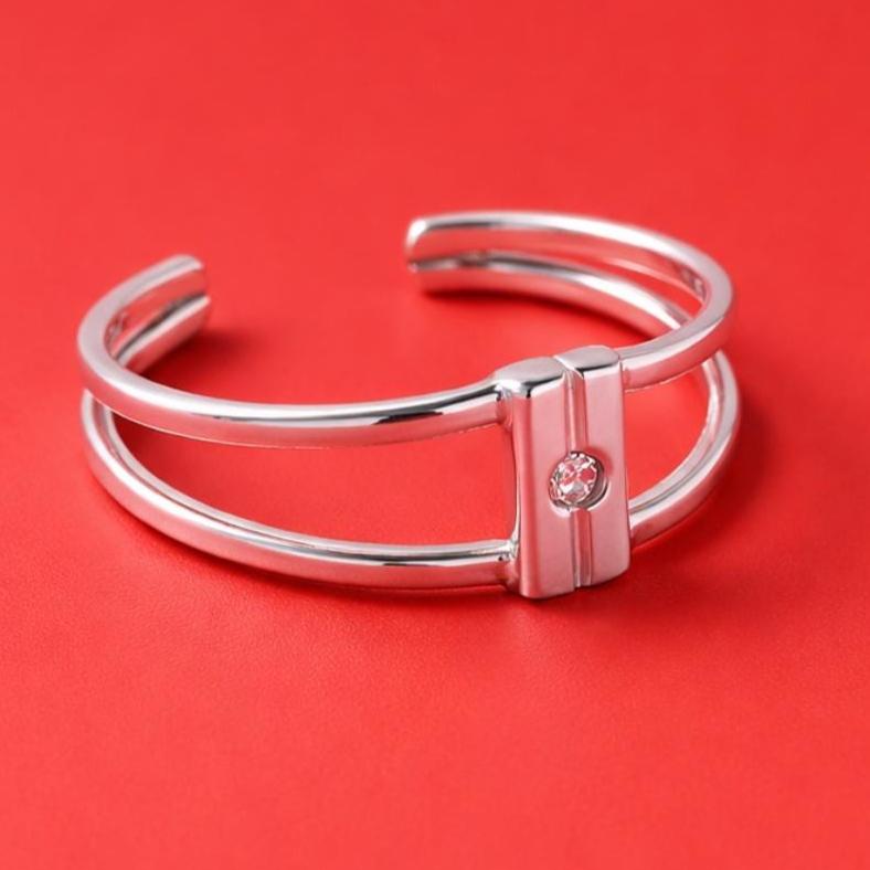 Geometric Cuff Bracelet, Modern Double Band Open Bangle, Artisan Jewelry AG950 Silver