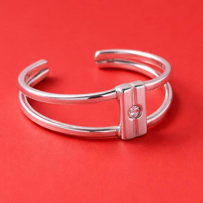 Geometric Cuff Bracelet, Modern Double Band Open Bangle, Artisan Jewelry AG950 Silver