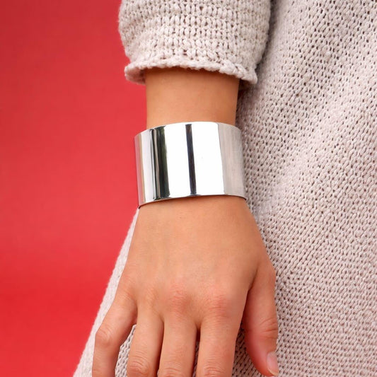 Extra Wide Cuff Bracelet: Heavy Silver Wristlet, Large Silver Bangle